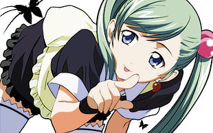 girl with green hair anime character illustration