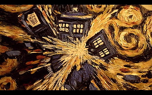 brown and black abstract painting, Doctor Who, TARDIS, Vincent van Gogh HD wallpaper