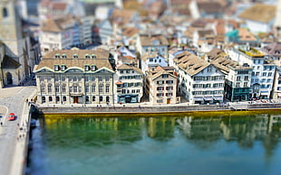 tilt shift, Switzerland, cityscape, river
