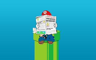 Super Mario reading newspaper 3D wallpaper