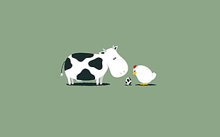 white cow and chicken graphics artwork, humor, cow, chickens, eggs