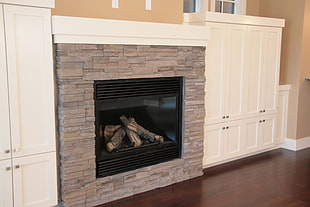 black and gray electric fireplace