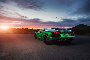 green sport car, Lamborghini, sunlight, car, vehicle