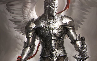 angel wearing silver armor wallpaper