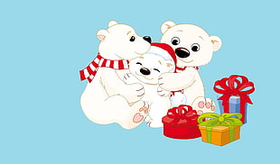 three white polar bear hugging each other HD wallpaper