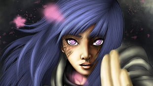 purple haired female anime character