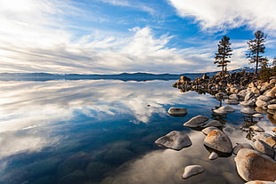 time lapse photography of refection of clouds on body of water, mirror lake HD wallpaper