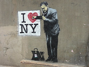 man using stethoscope painting, New York City, USA, Banksy, graffiti