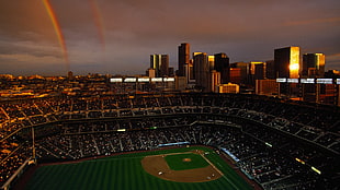 architectural photography of baseball field during dawn time
