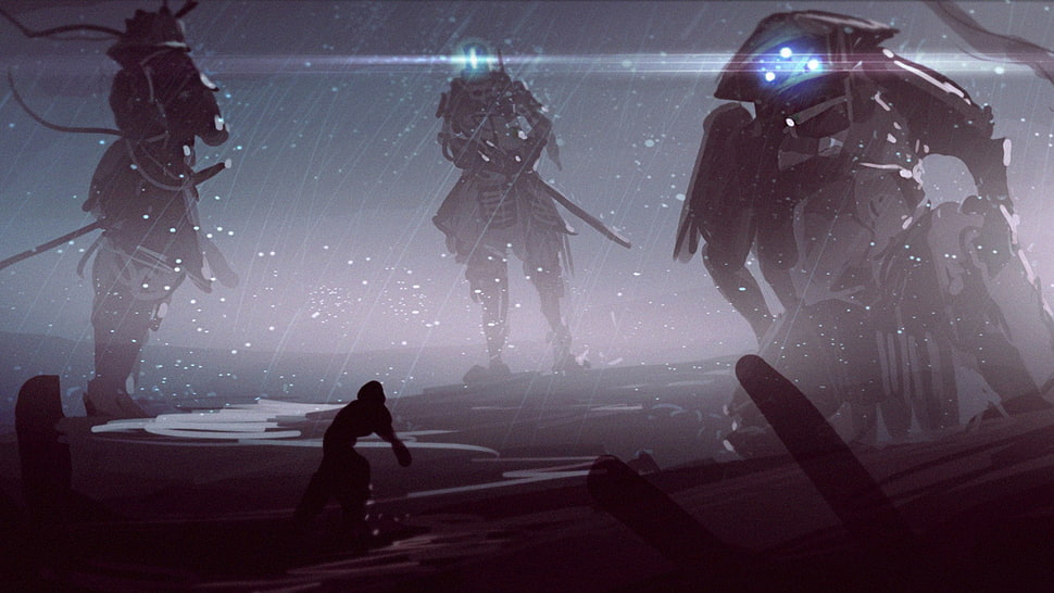 robot graphic wallpaper, samurai, artwork HD wallpaper