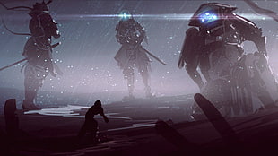 robot graphic wallpaper, samurai, artwork