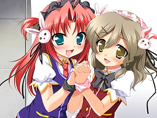 two female anime characters with bunny head band illustration