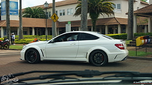 white coupe, Mercedes-Benz C63 AMG