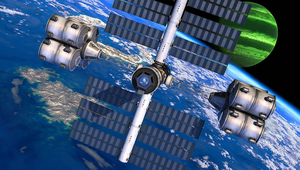 white and black satellite, Kerbal Space Program, space station, Jebediah Kerman HD wallpaper