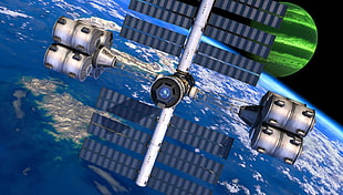 white and black satellite, Kerbal Space Program, space station, Jebediah Kerman