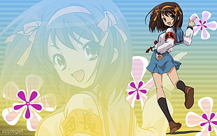 female anime character illustration, The Melancholy of Haruhi Suzumiya, Suzumiya Haruhi 