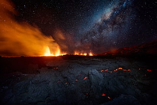 volcanic eruption, landscape, volcano, eruption, sky HD wallpaper