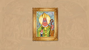 brown framed painting of Patrick Starfish, pope, humor, Patrick Star