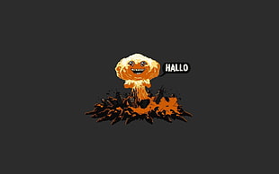 Hallo explosion sticker, minimalism, apocalyptic, humor, simple background HD wallpaper