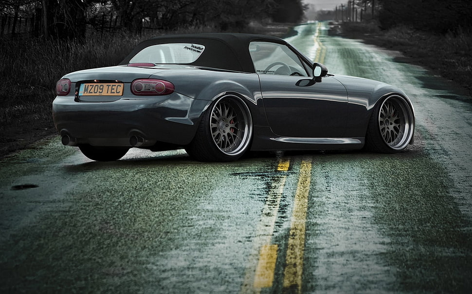 gray convertible coupe on road, vehicle, car, muscle cars, Mazda MX-5  HD wallpaper