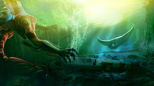 underwater video game clip art, Neon Genesis Evangelion, EVA Unit 02, anime, underwater