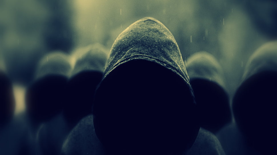 gray hooded jacket, hoods, rain, people, dark HD wallpaper