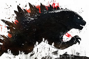Godzilla digital wallpaper, Godzilla, Alex Cherry, artwork, paint splatter