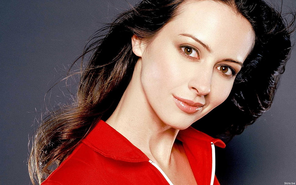 woman in red collared shirt HD wallpaper