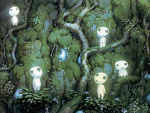 several white ghost cartoon characters poster, anime, Studio Ghibli, Princess Mononoke