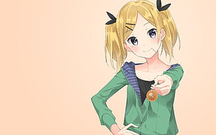female anime character wearing green jacket HD wallpaper