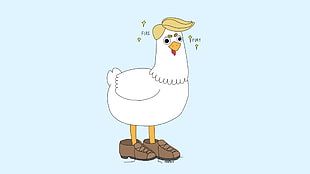 white chicken wearing brown shoes illustration, humor, Donald Trump