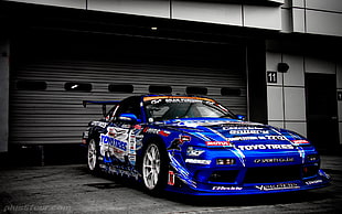 blue racing car, Nissan, tuning, race cars, blue cars