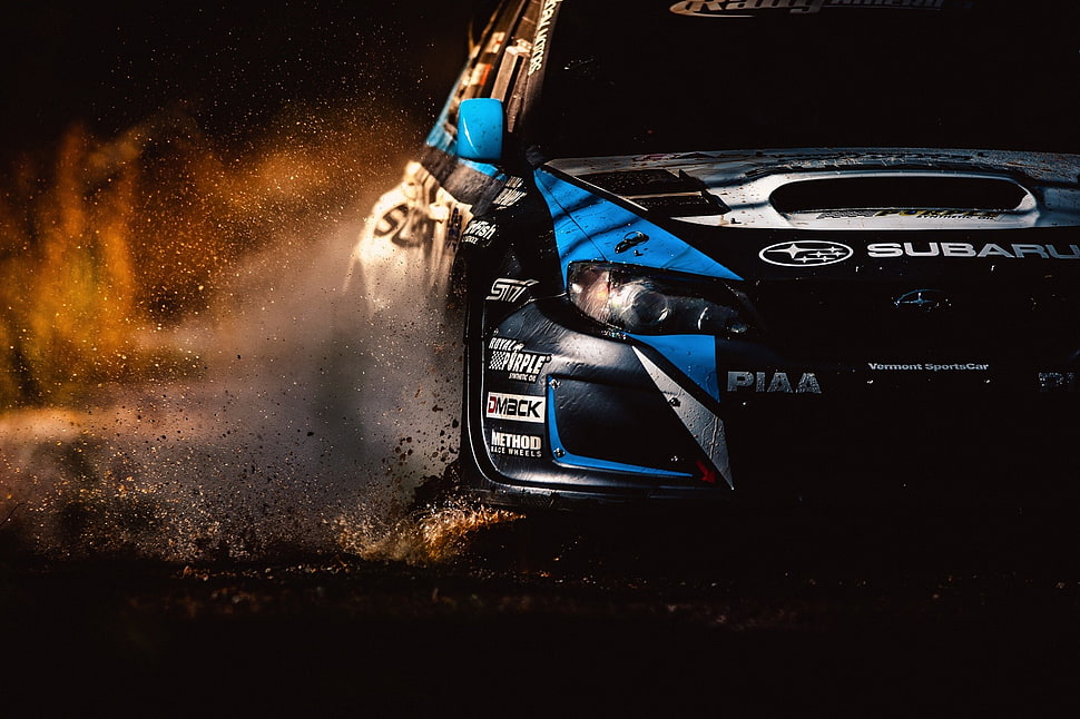 blue and black Subaru car, Rally America, sports, Subaru, racing HD wallpaper