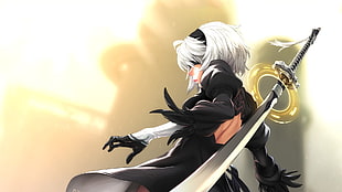 white haired female character with sword, video games, NieR, Nier: Automata, 2B