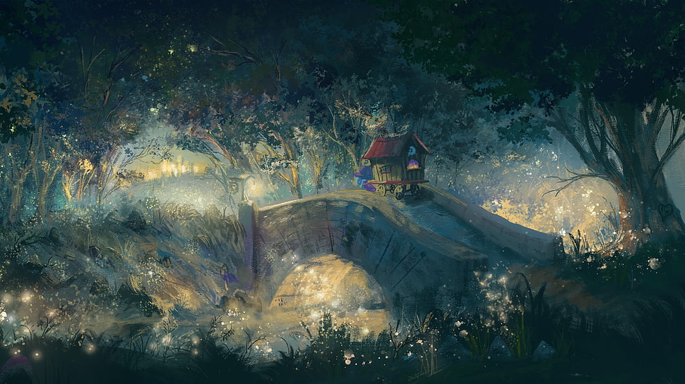 house on bridge painting, My Little Pony, forest, artwork, Trixie (pony) HD wallpaper