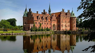 red castle building, landscape, building, Egeskov Castle, Denmark HD wallpaper