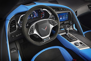 black and blue Chevrolet Corvette car steering wheel