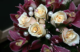 bouquet of white and violet rose