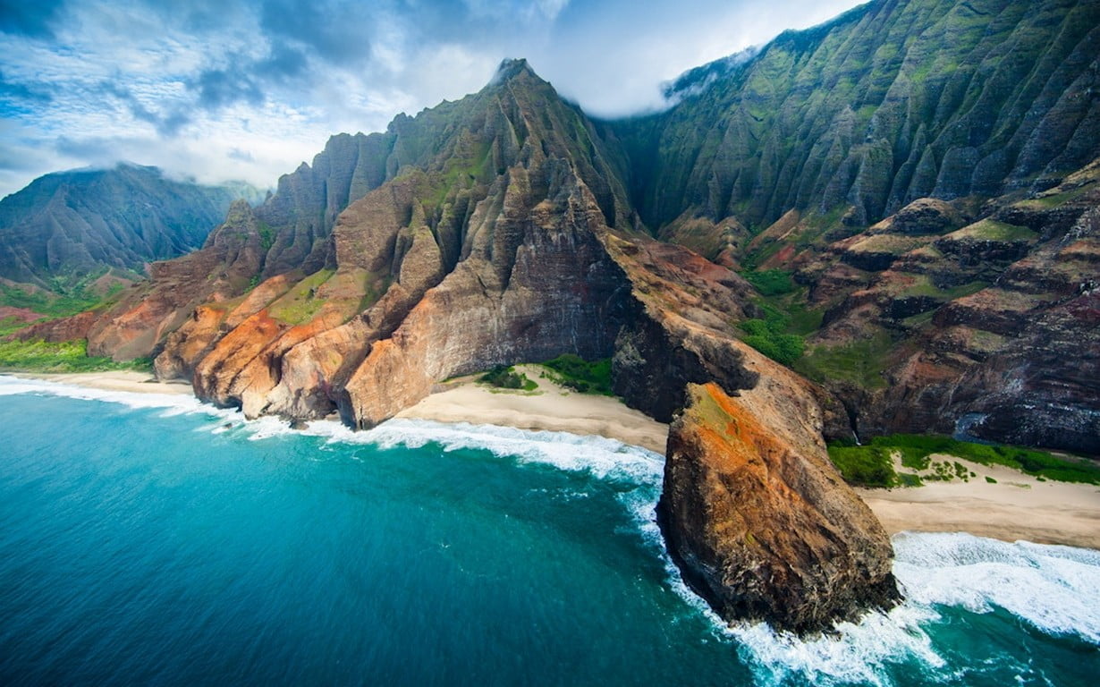 body of water near rock mountain, nature, landscape, aerial view, coast