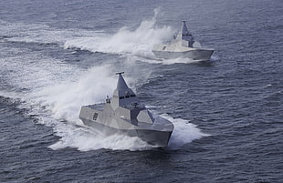 gray military shi[, stealth, ship, military, Visby Class Corvette HD wallpaper