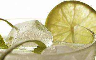 close-up photo of ice cubes with lemon HD wallpaper