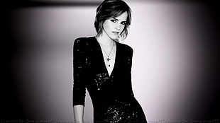 grayscale photohgraphy of Emma Watson