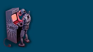 robot using arcade machine digital wallpaper, robot, arcade , video games