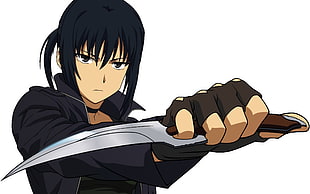 black haired woman holding a dagger animated illustration