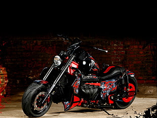 black and red cruiser motorcycle