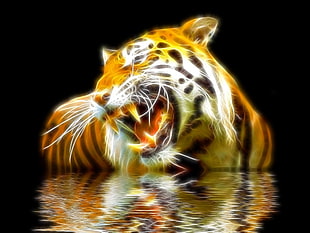 Bengal Tiger, tiger, nature, animals, Fractalius HD wallpaper