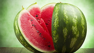red and green ceramic bowl, food, melons, fruit HD wallpaper