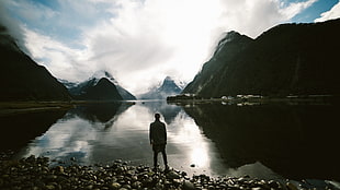 mountains and river, mountains, snow, men, New Zealand