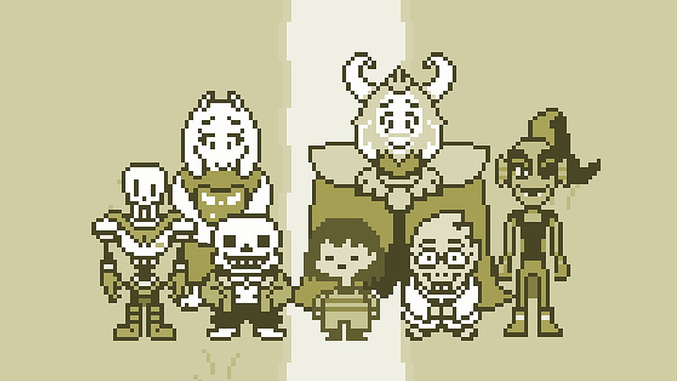 cartoon illustration, Undertale, Sans, Frisk, pixels HD wallpaper