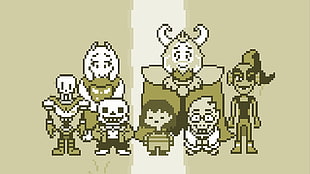 cartoon illustration, Undertale, Sans, Frisk, pixels